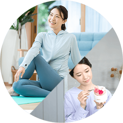 ストレッチと趣味を楽しむ2人の女性